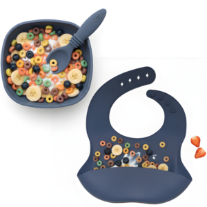 Babykins Suction Bowl & Bibs with Colour Changing Spoon for Babies & Toddlers | 100% Food-Grade Silicone | Strong Suction Base | BPA-Free Baby Self-Feeding Plate Set for 6-24 Months Kids Dinnerware