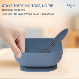 Babykins Silicone Suction Bowl with Colour Changing Spoon- Navy Blue