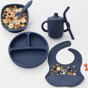 Babykins Suction Bowl & Bibs, Colour Changing Spoon, Divided Plate & Sippy Cup for Babies & Toddlers | 100% Food-Grade Silicone | Strong Suction Base | BPA-Free Baby Self-Feeding Plate Set for 6-24 Months Kids Dinnerware